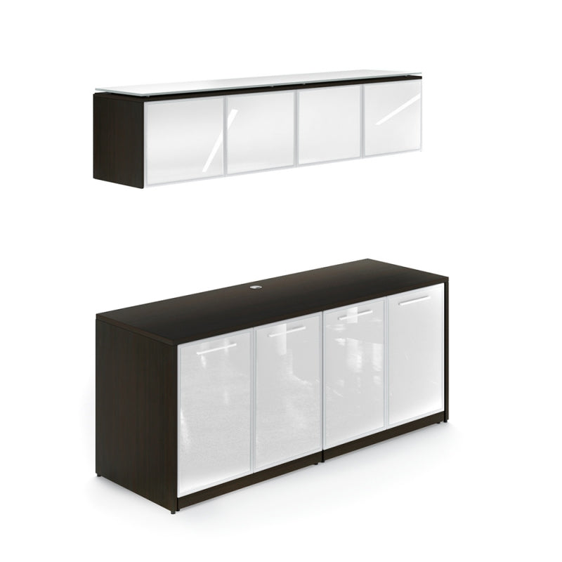 Chiarezza Credenza with White Glass Doors & Hutch