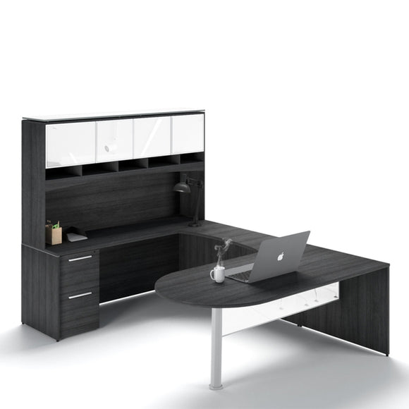 Chiarezza U-Shaped Bullet End Desk W/ Hutch