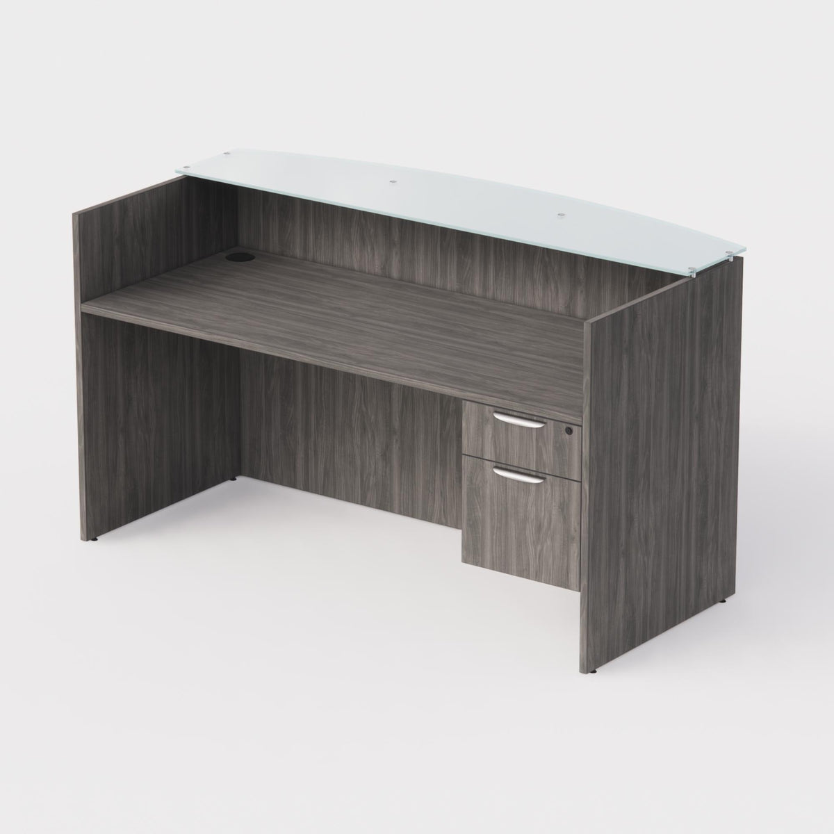 Sheridan Reception Desk with Ultra White Glass Floating Transaction Counter and locking Box/File Drawers 72