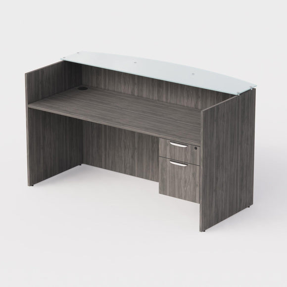 Sheridan Reception Desk with Ultra White Glass Floating Transaction Counter and locking Box/File Drawers 72