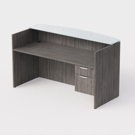 Sheridan Reception Desk with Ultra White Glass Floating Transaction Counter and locking Box/File Drawers 72