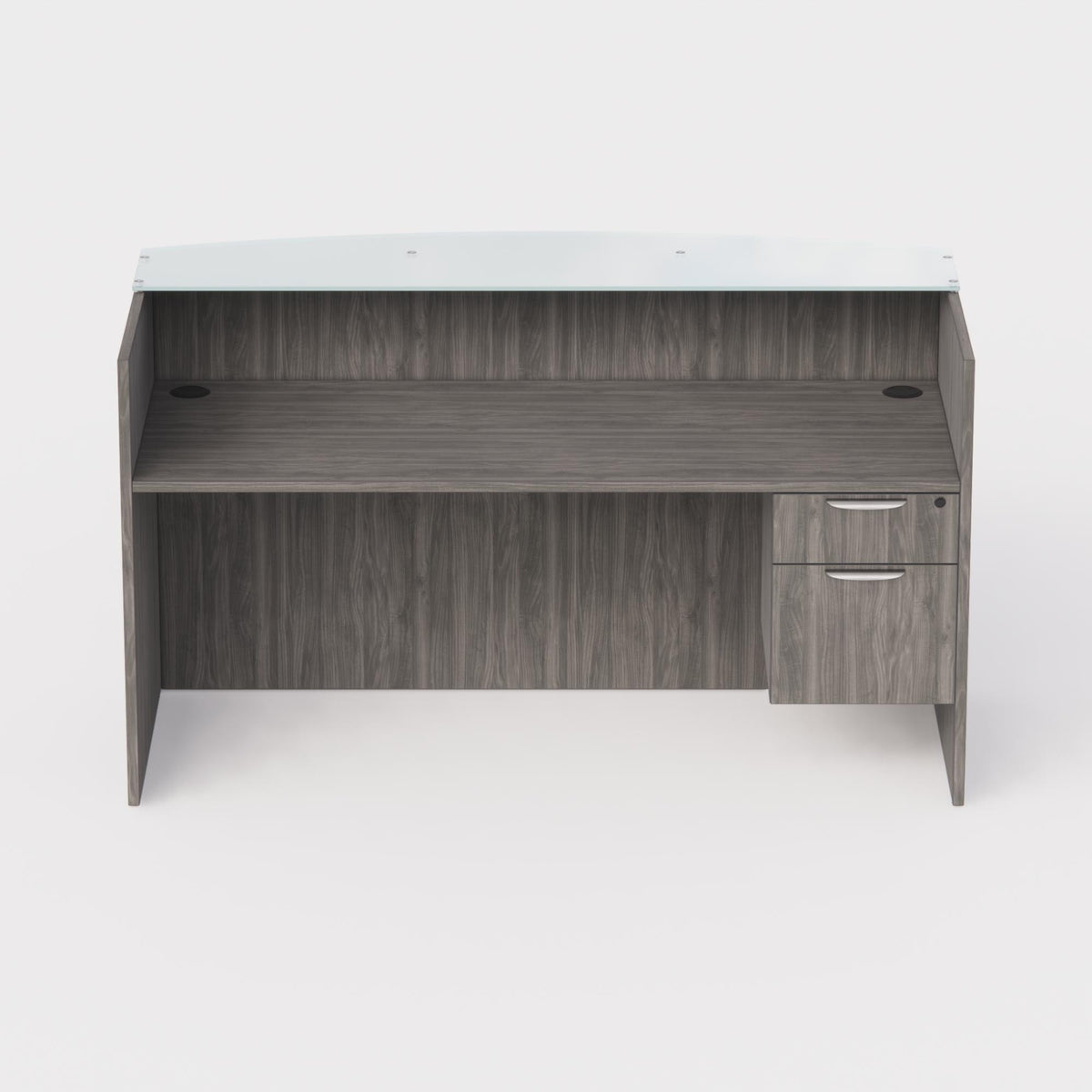 Sheridan Reception Desk with Ultra White Glass Floating Transaction Counter and locking Box/File Drawers 72