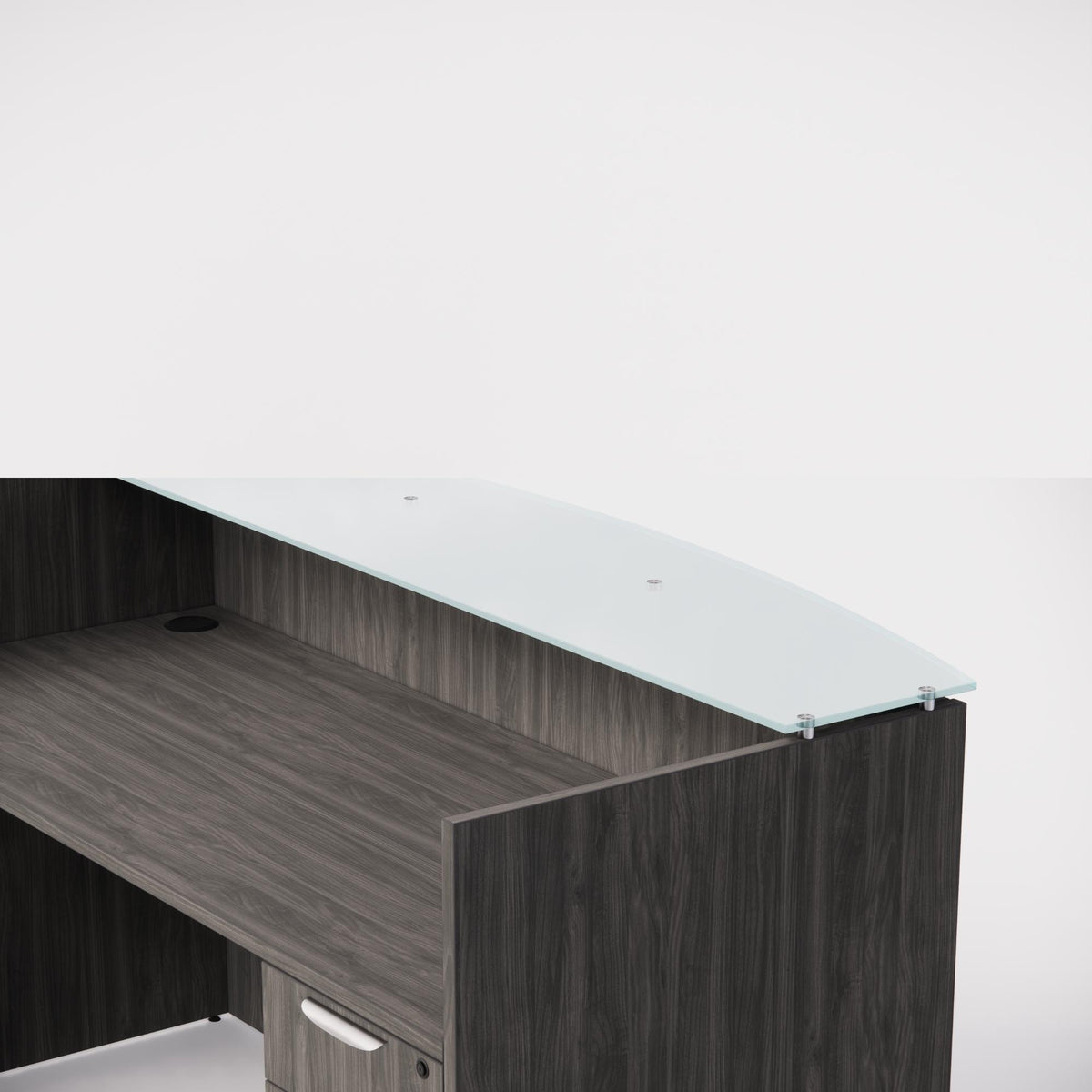 Sheridan Reception Desk with Ultra White Glass Floating Transaction Counter and locking Box/File Drawers 72