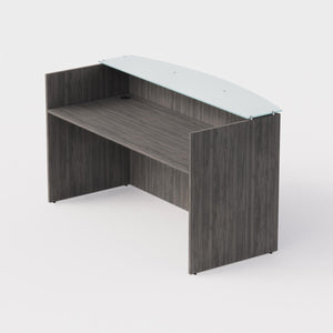 Sheridan Reception Desk Shell with Ultra White Glass Floating Transaction Counter, 72"Wide x 36"D x 42"H, Stone Gray/White