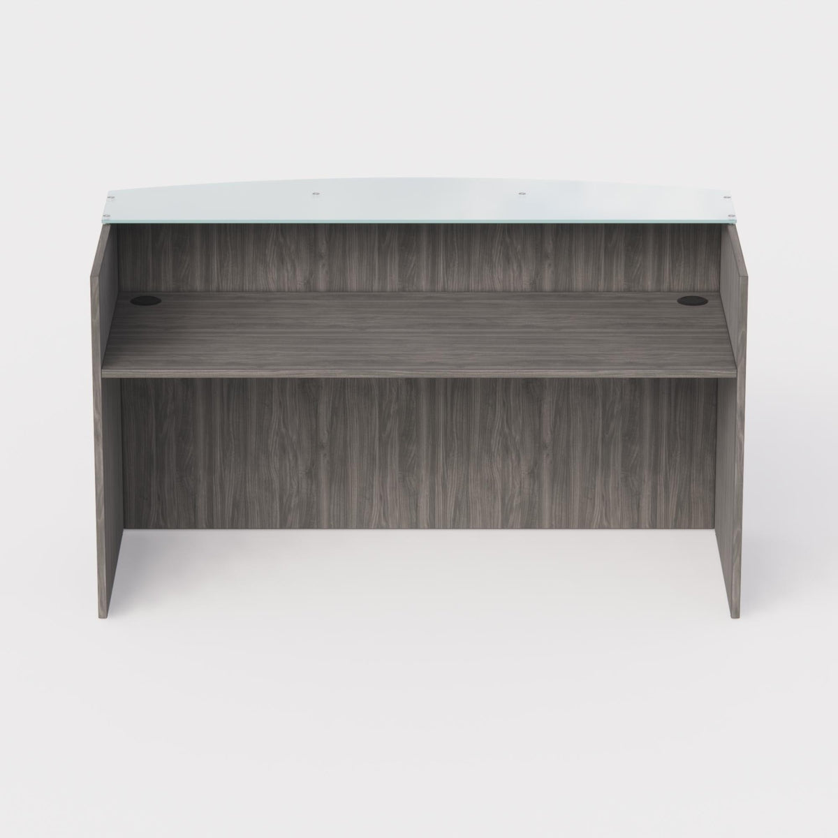 Sheridan Reception Desk Shell with Ultra White Glass Floating Transaction Counter, 72