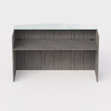 Sheridan Reception Desk Shell with Ultra White Glass Floating Transaction Counter, 72"Wide x 36"D x 42"H, Stone Gray/White