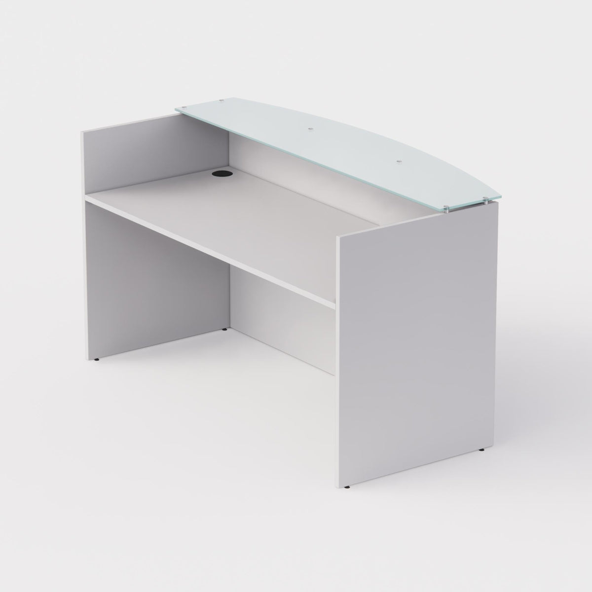 Sheridan Reception Desk Shell with Ultra White Glass Floating Transaction Counter, 72