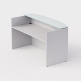 Sheridan Reception Desk Shell with Ultra White Glass Floating Transaction Counter, 72"W x 36"D x 42"H, White/Glass White