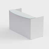 Sheridan Reception Desk Shell with Ultra White Glass Floating Transaction Counter, 72"W x 36"D x 42"H, White/Glass White