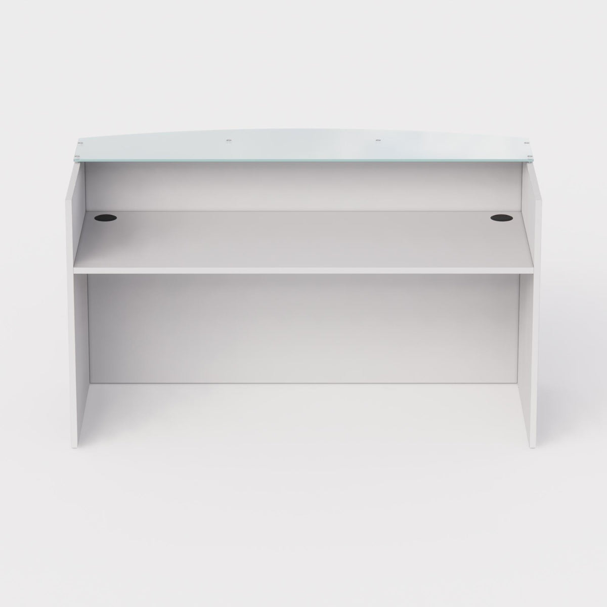 Sheridan Reception Desk Shell with Ultra White Glass Floating Transaction Counter, 72