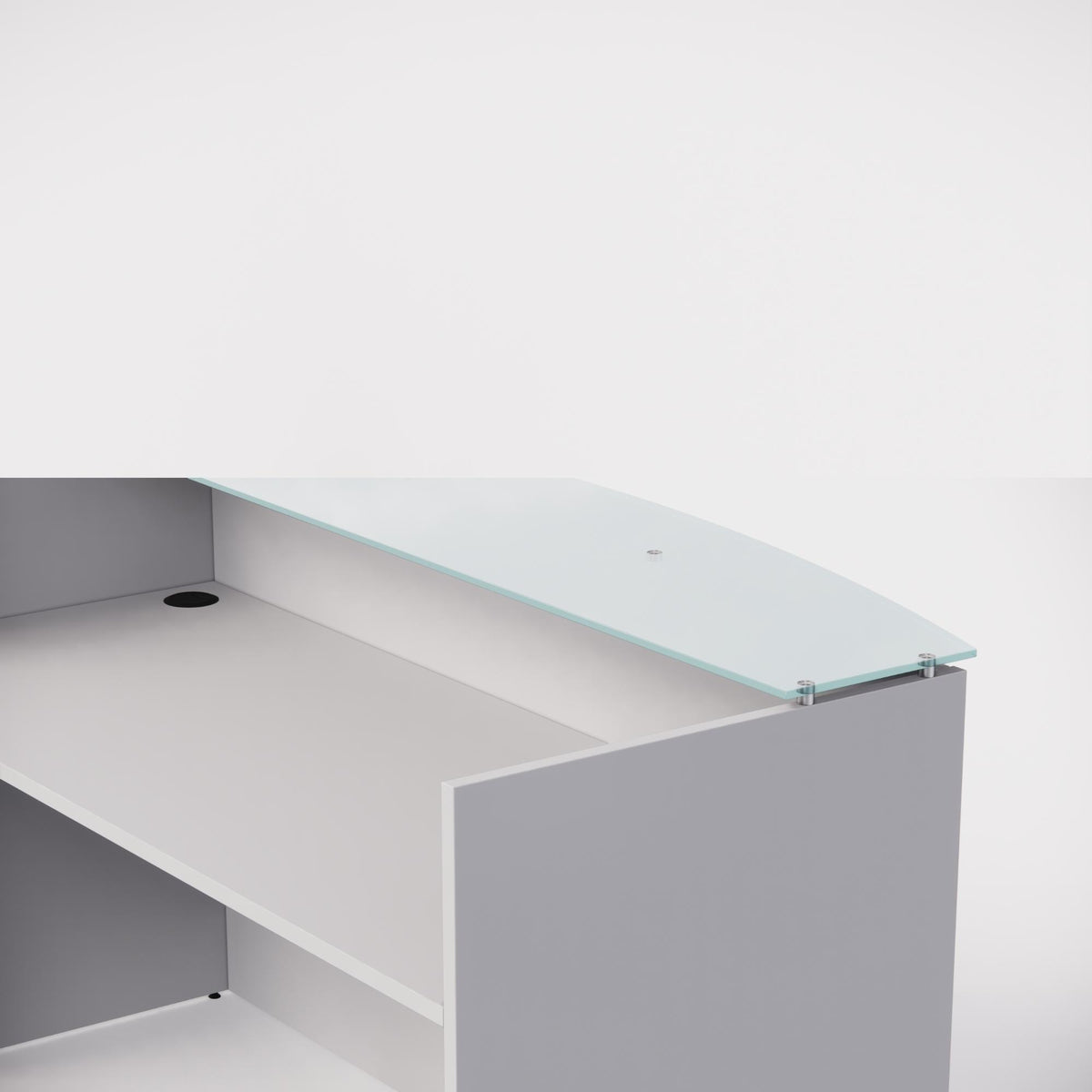 Sheridan Reception Desk Shell with Ultra White Glass Floating Transaction Counter, 72