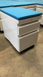 USED Haworth White Pedestal w/ Blue Cushion