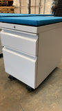 USED Haworth White Pedestal w/ Blue Cushion