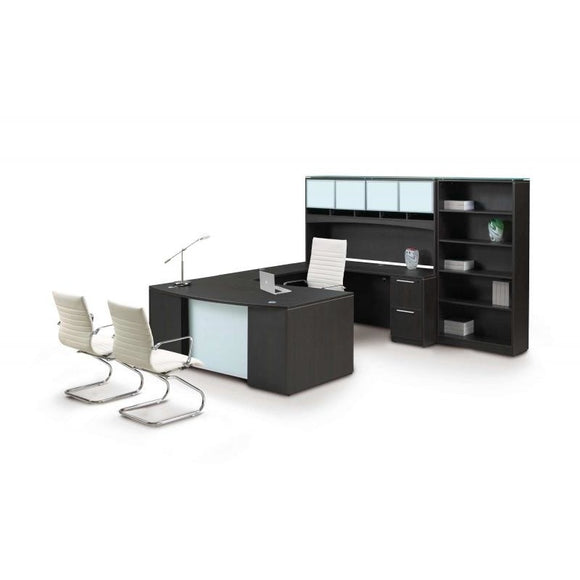 Chiarezza U-Shaped Bow Front Desk with Hutch and Bookcase