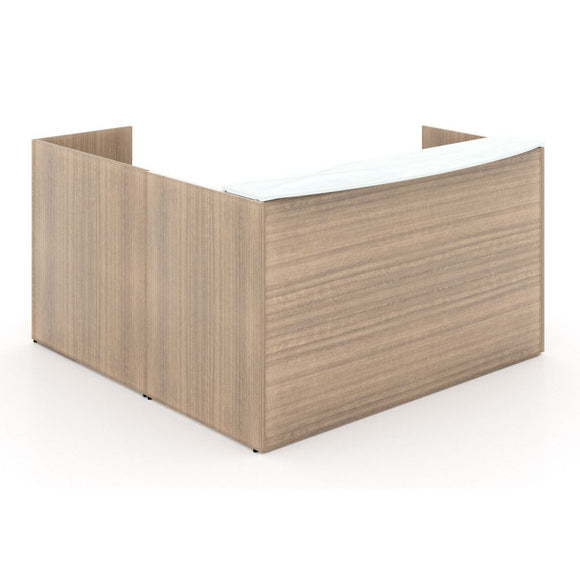 Chiarezza L-Shaped Reception Desk with Floated White Glass