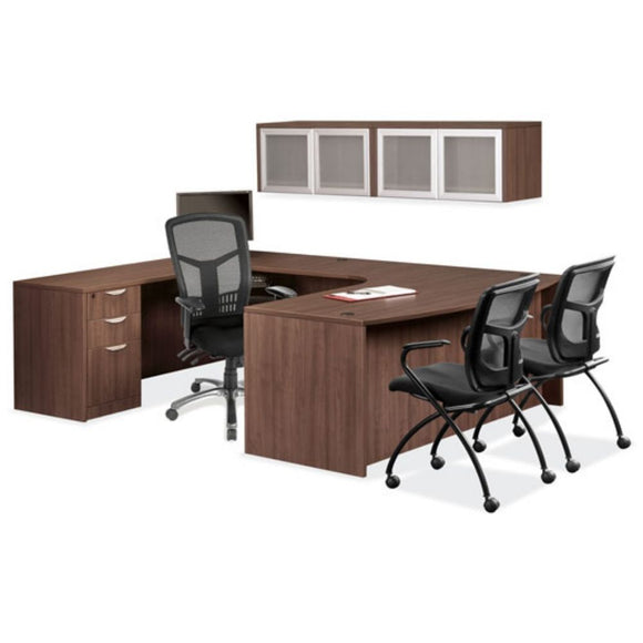 Empresario U-Shaped Bow Front Desk with Laminate Modesty Panel and Wall mounted Hutch