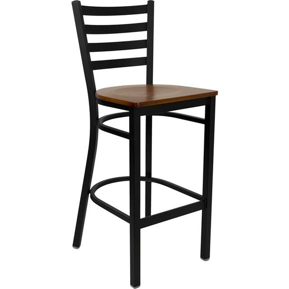 Samson Series Black Ladder Back Metal Barstool