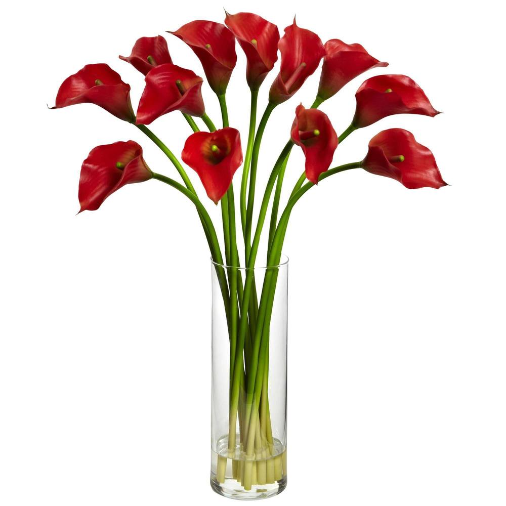 Mini Calla Lilly Silk Flower Arrangement in Glass Cylinder Vase ...