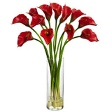 Mini Calla Lilly Silk Flower Arrangement in Glass Cylinder Vase