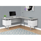 (Scratch & Dent) Monarch Specialties L-Shaped Corner Computer Desk With 2 Drawers, Gray Cement/White