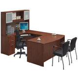 Empresario Executive U-Shaped Bow Front Desk with Open Glass Door Hutch