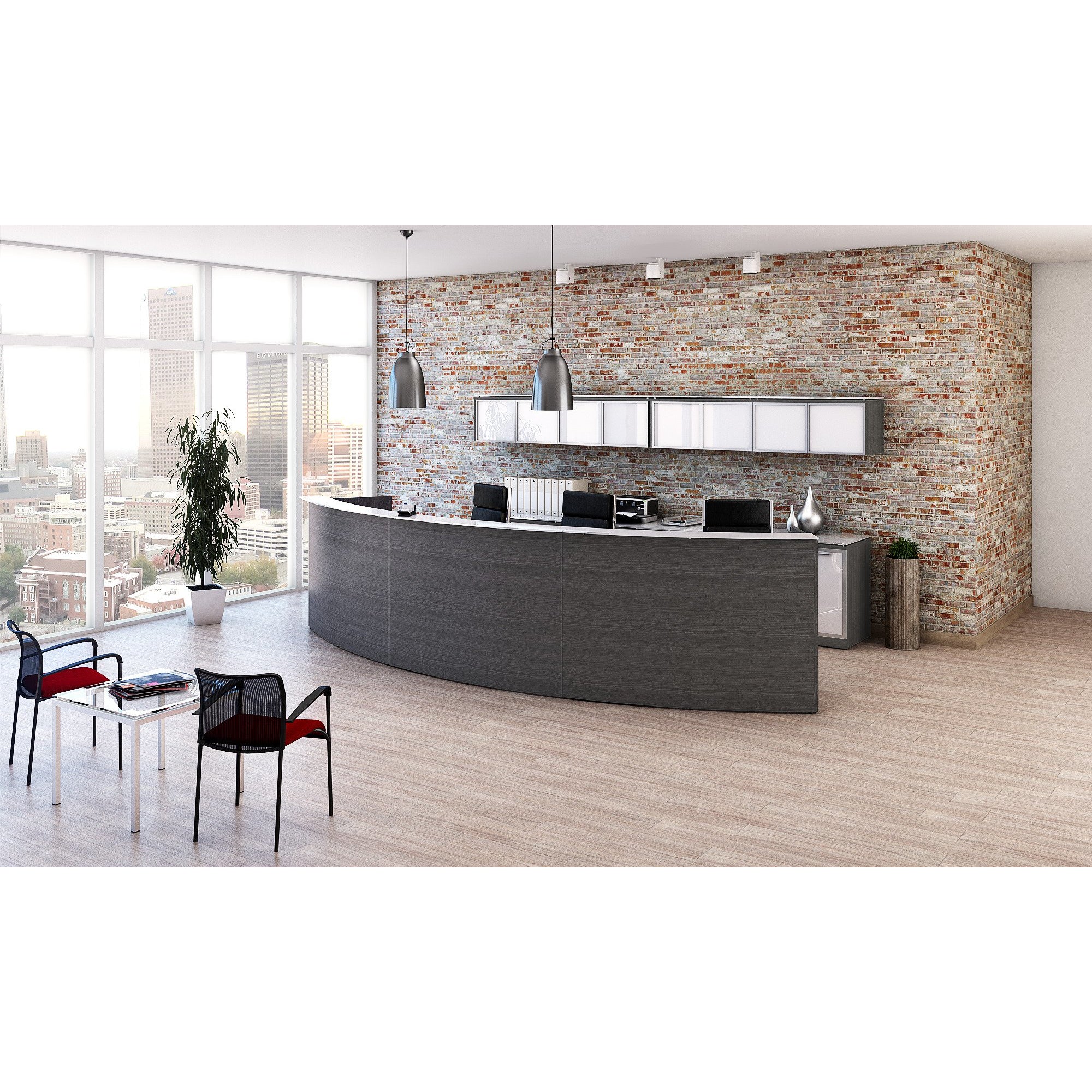 Chiarezza Curved Reception Desk with White Glass Counter Top
