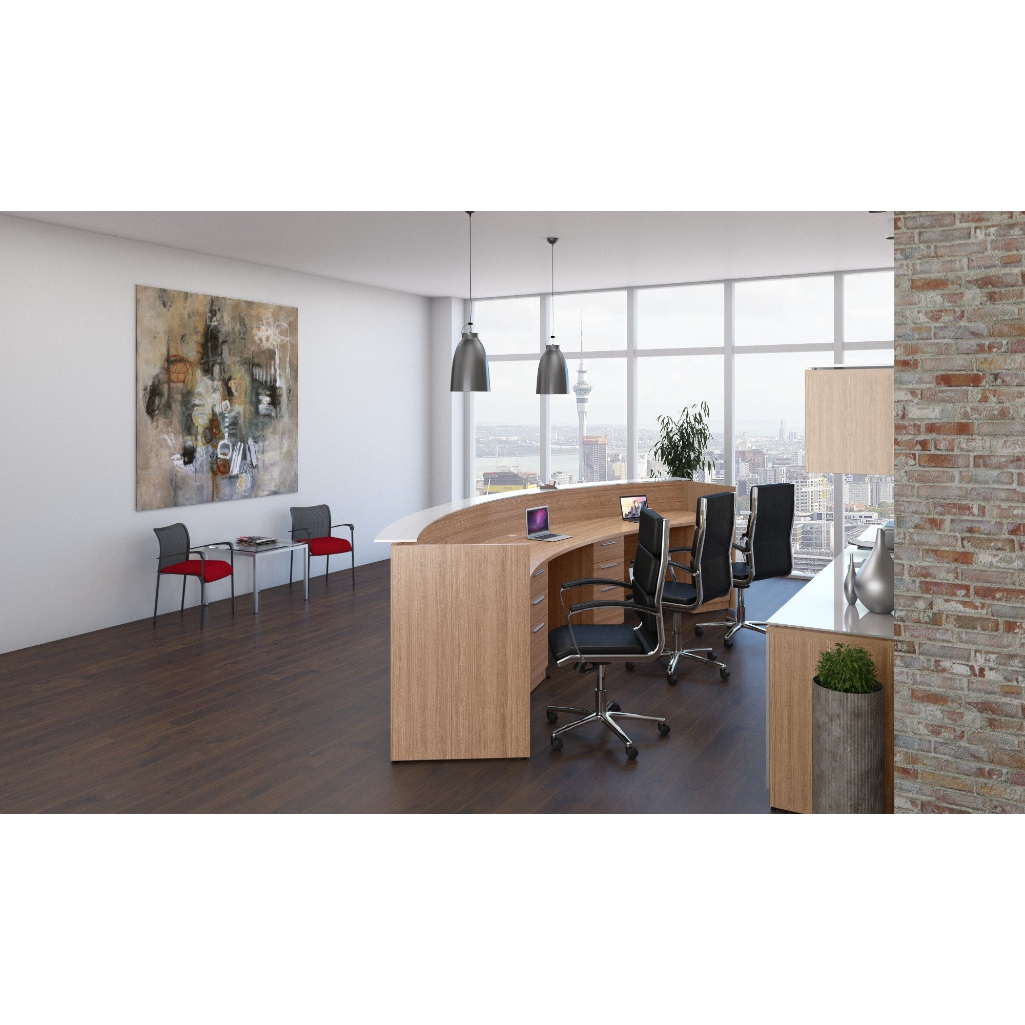 Chiarezza Curved Reception Desk with White Glass Counter Top