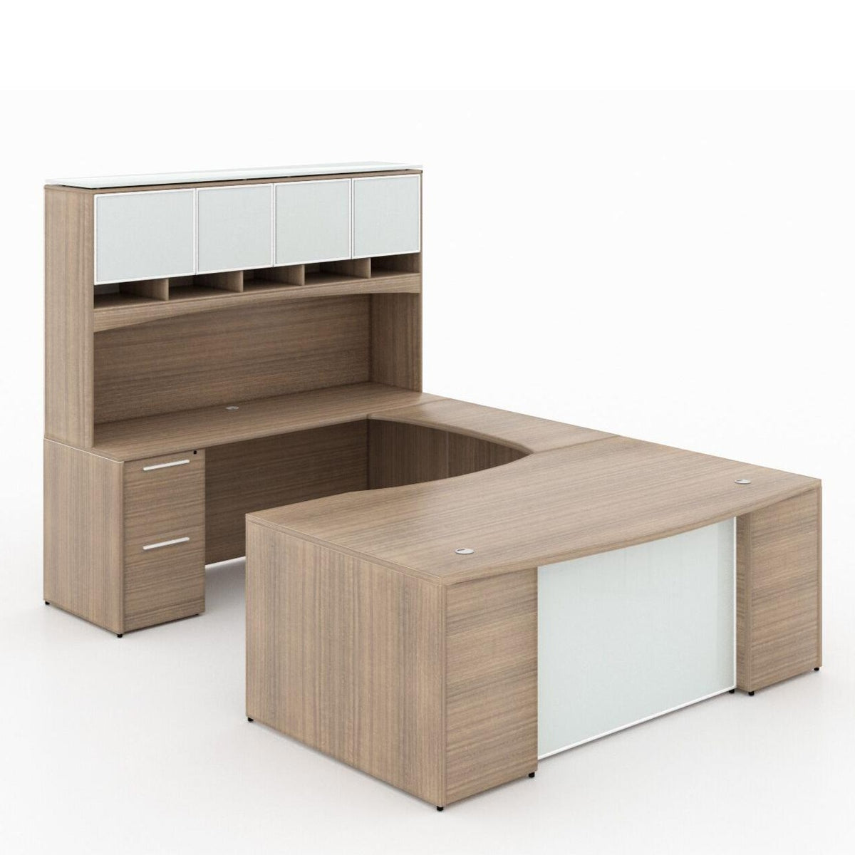 Chiarezza Bow Front Executive U-Shaped Desk with Overhead Hutch and Wh ...