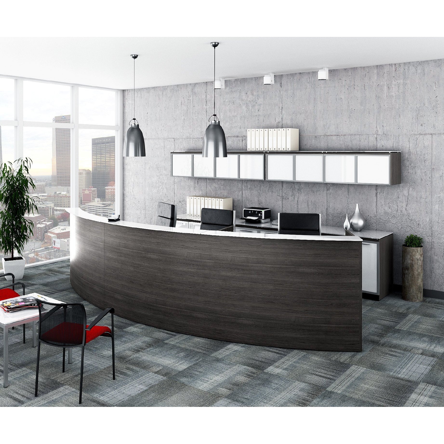 Chiarezza Curved Reception Desk with White Glass Counter Top