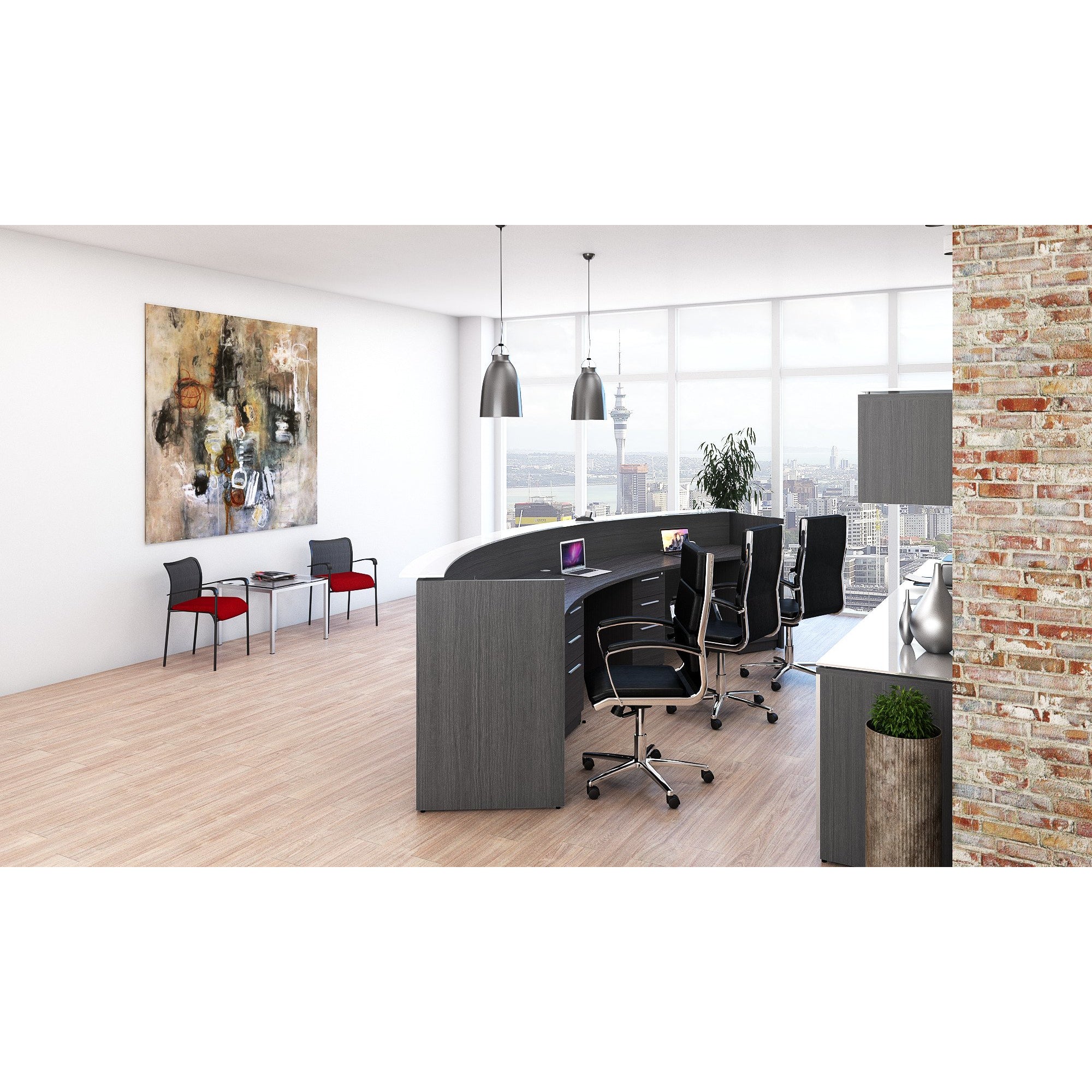 Chiarezza Curved Reception Desk with White Glass Counter Top