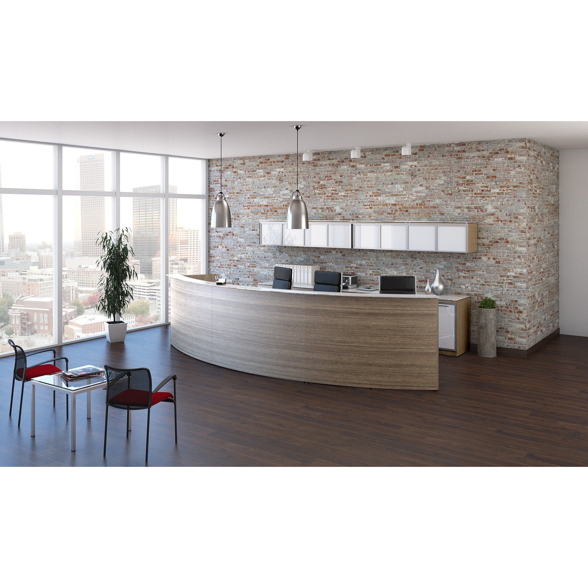 Chiarezza Curved Reception Desk with White Glass Counter Top