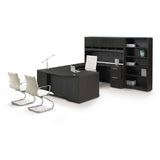 Chiarezza U-Shaped Bow Front Desk with Hutch and Bookcase