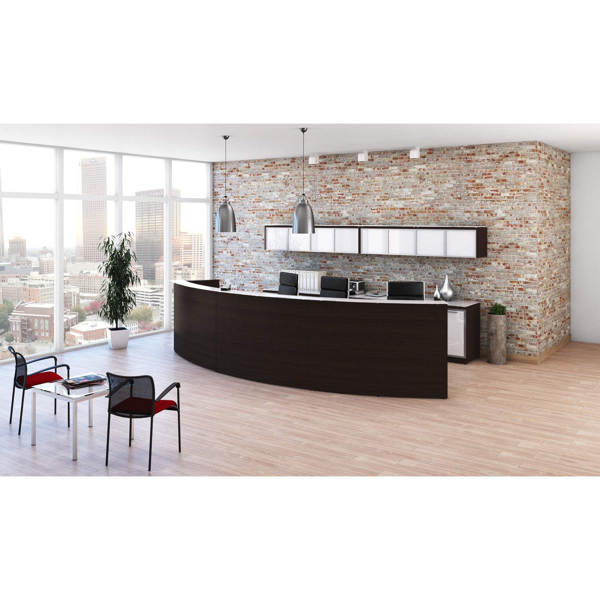 Chiarezza Curved Reception Desk with White Glass Counter Top