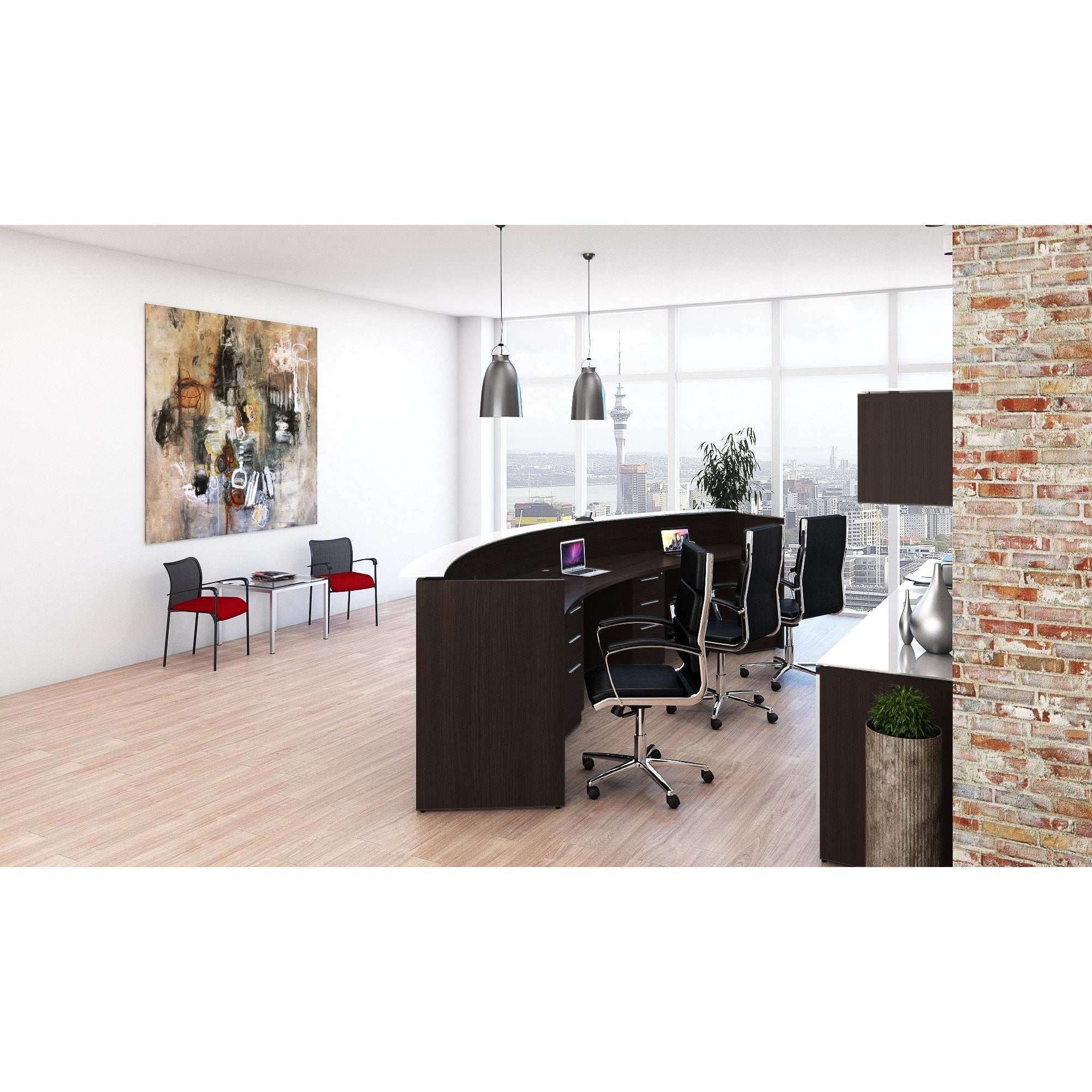Chiarezza Curved Reception Desk with White Glass Counter Top