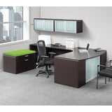 Empresario U-Shaped Bow Front Desk with Glass Modesty Panel and Wall Mounted Hutch
