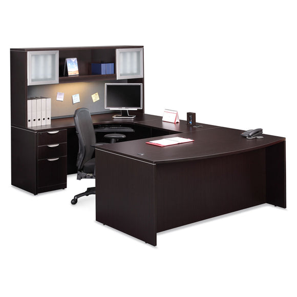 Empresario Executive U-Shaped Bow Front Desk with Open Glass Door Hutch