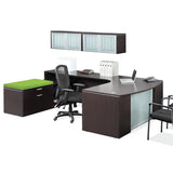 Empresario U-Shaped Bow Front Desk with Glass Modesty Panel and Wall Mounted Hutch