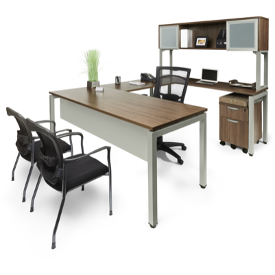 Lucid U-Shaped Desk with Open Overhead Storage