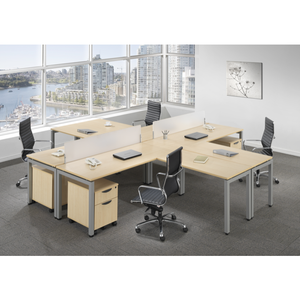 Lucid Shared Work Space with L-Shaped Desks and Dividers