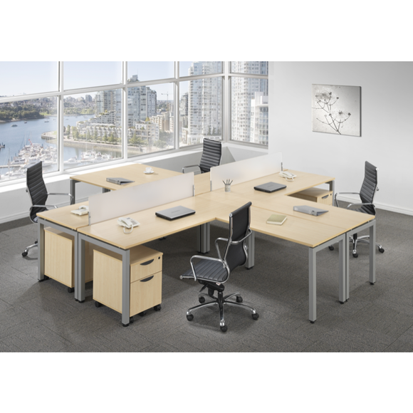 Lucid Shared Work Space with L-Shaped Desks and Dividers