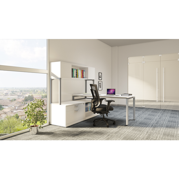 Lucid Desk with Credenza and Overhead Storage