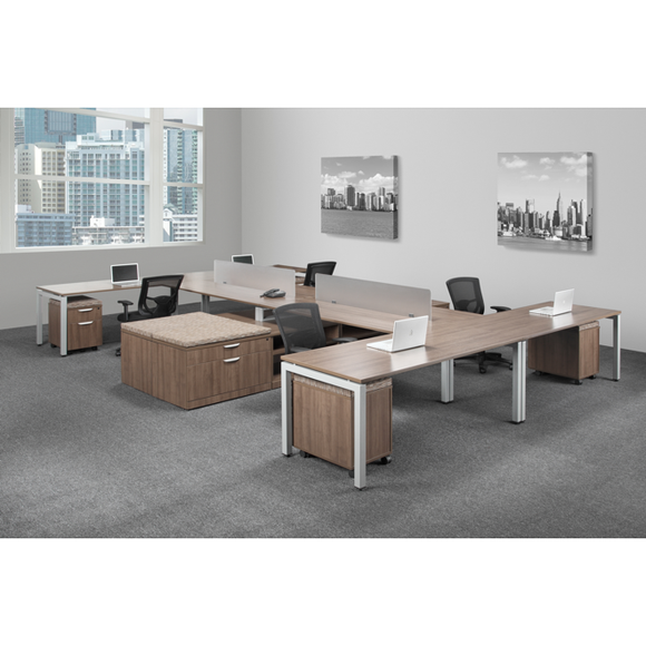 Lucid Shared Work Space with L-Shaped Desks and Island Credenzas