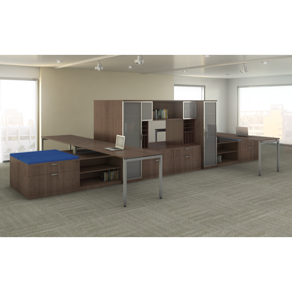 Lucid Shared Work Space with Credenzas and Hutches