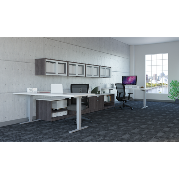 Lucid Shared Work Space with Credenzas and Floating Hutch