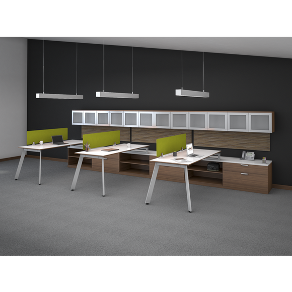 Lucid Shared Work Space with Credenzas, Dividers, and Hutches