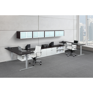 Lucid Shared Work Space with Credenzas and Floating Hutch