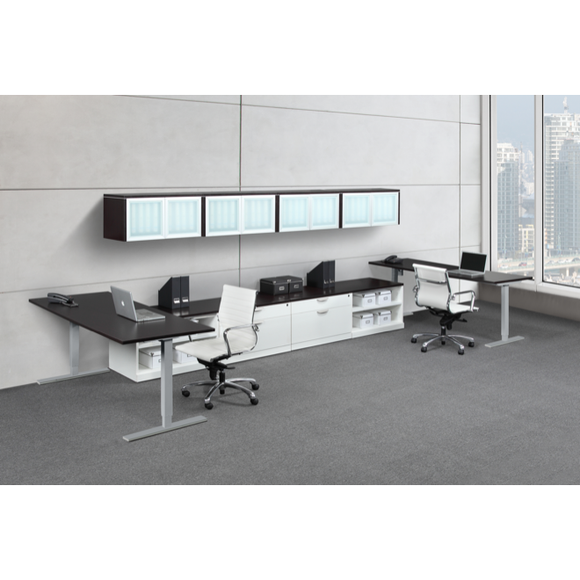 Lucid Shared Work Space with Credenzas and Floating Hutch
